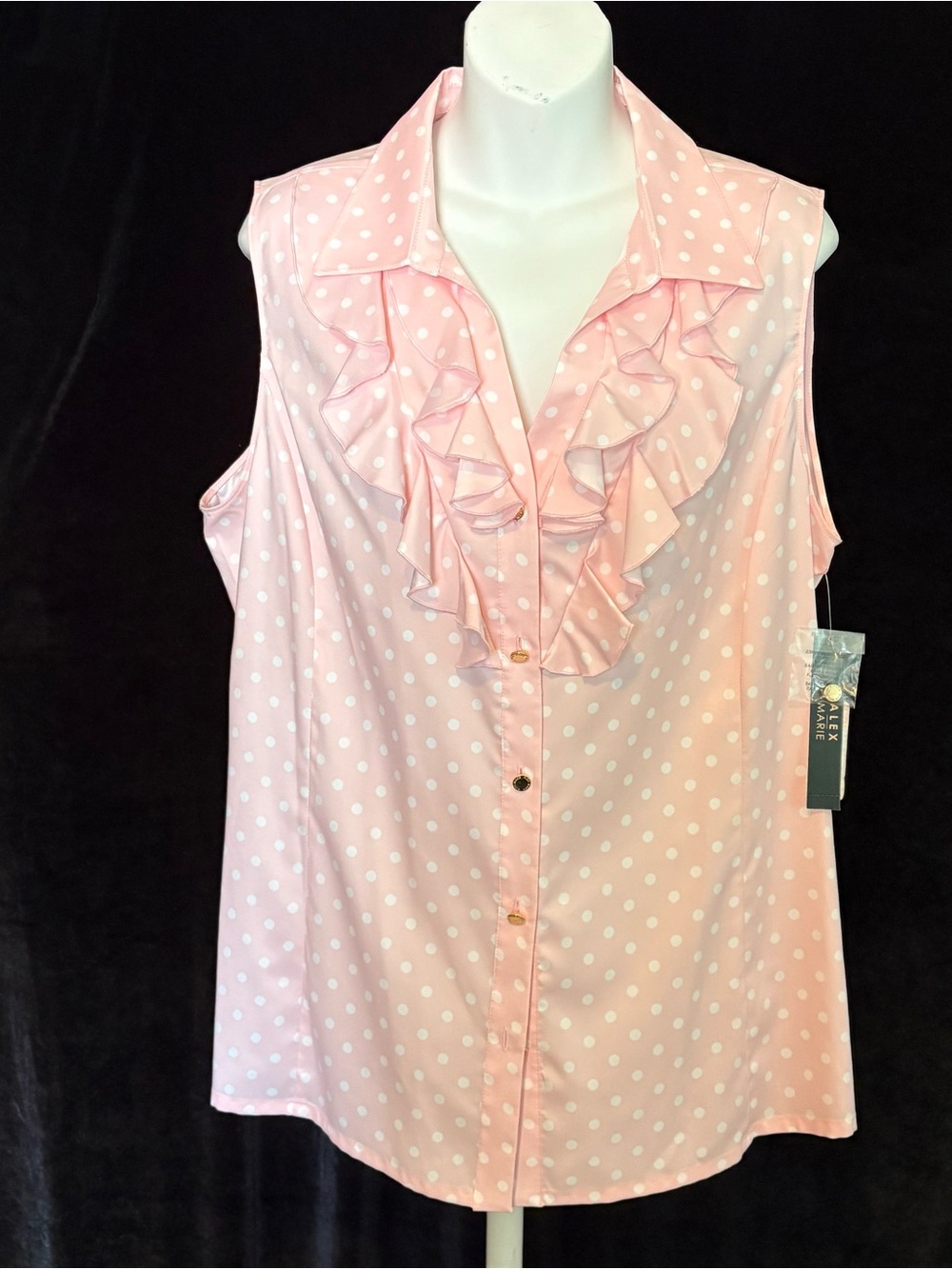 Alex Marie Pink Polka Dot Ruffle Button-Down Top